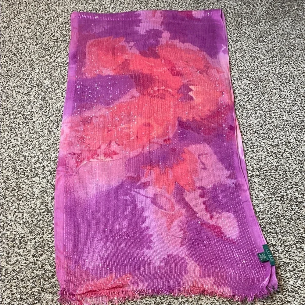 Lauren Ralph Lauren Pink and Purple Floral Watercolor & Sequin Artistic Wrap